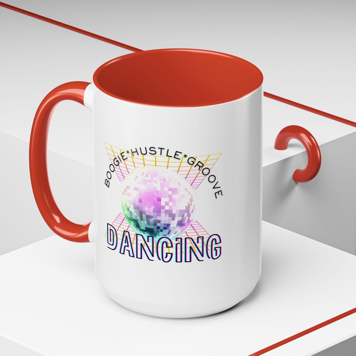 "Boogie, Hustle, Groove - Dancing" Disco Accent Coffee Mug – Fun Retro Dance Gift for Coffee Lovers