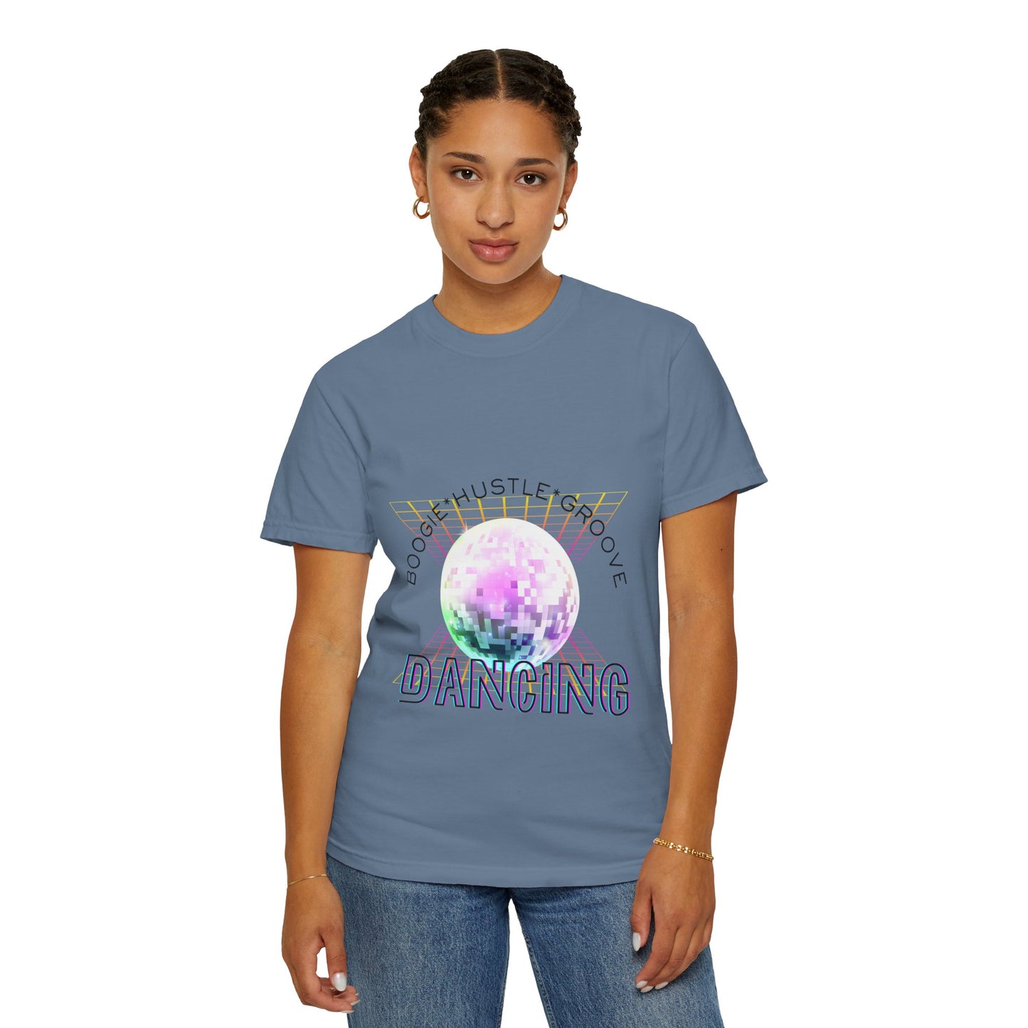 "Boogie, Hustle, Groove - Dancing" Streetwear Dance Graphic – Unisex Garment-Dyed T-Shirt