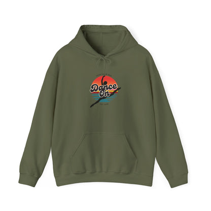 “Keep Calm and Dance On” Retro Hoodie – Unisex Dance-Inspired Hooded Sweatshirt for Dancers & Movement Lovers