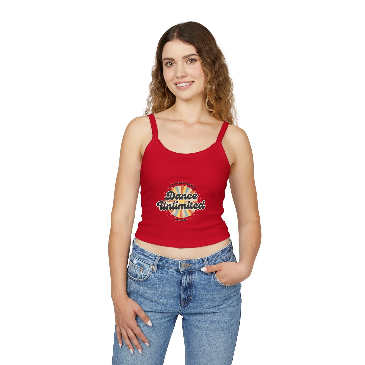 "Dance Unlimited – Potential & Growth" Women’s Spaghetti Strap Tank Top – Retro Dance Graphic | Inspirational Studio Apparel for Dancers & Performers