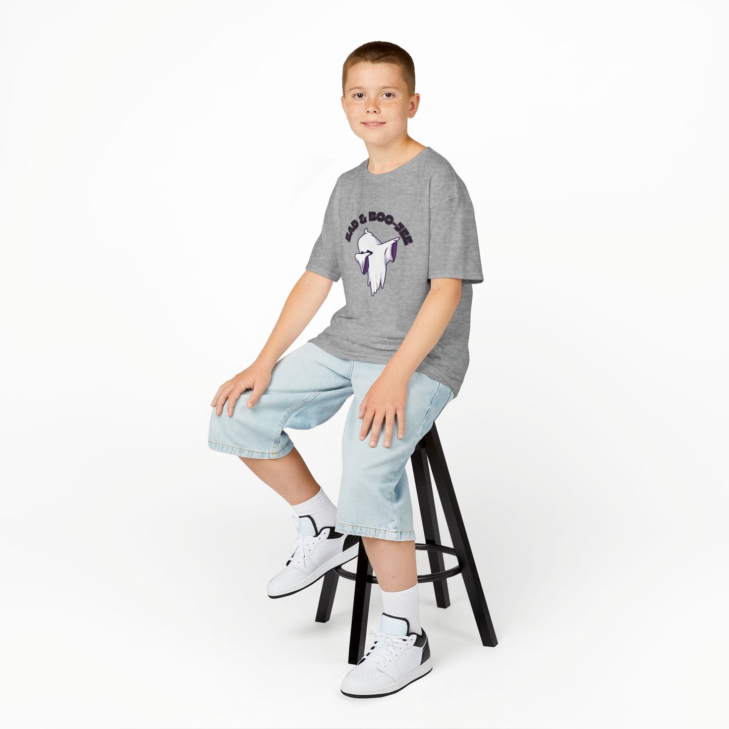 “Bad & Boo-jee” Funny Halloween Dance T-Shirt with Cute Ghost Dab Graphic - Kids Heavy Cotton™ Tee