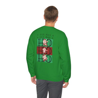 “5-eee and a 6-eee and a Ho, Ho, Ho”  ADULT SWEATSHIRT Unisex Heavy Blend Crewneck with Playful Dancing Santa Front & Back – Festive Christmas Dance Sweatshirt for Dancers & Studios