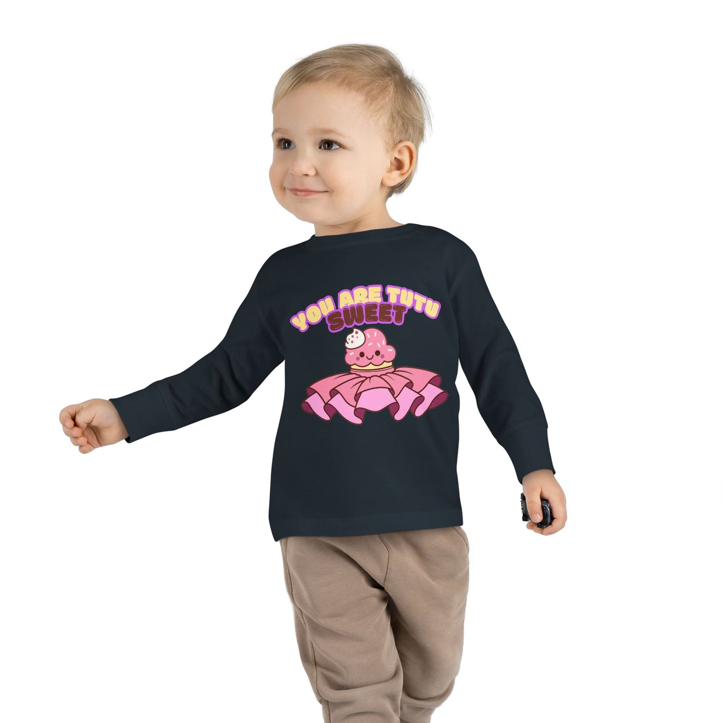 "You Are Tutu Sweet" Toddler Dance T-Shirt – Kawaii Cupcake in Tutu Graphic Long Sleeve Tee for Kids