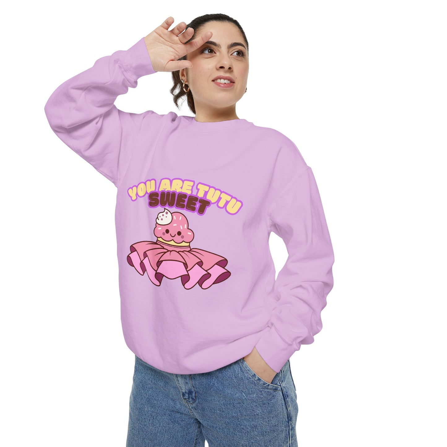 "You Are Tutu Sweet" Unisex Lightweight Crewneck Sweatshirt – Kawaii Cupcake in a Tutu Graphic Pullover for Ballet & Dance Lovers