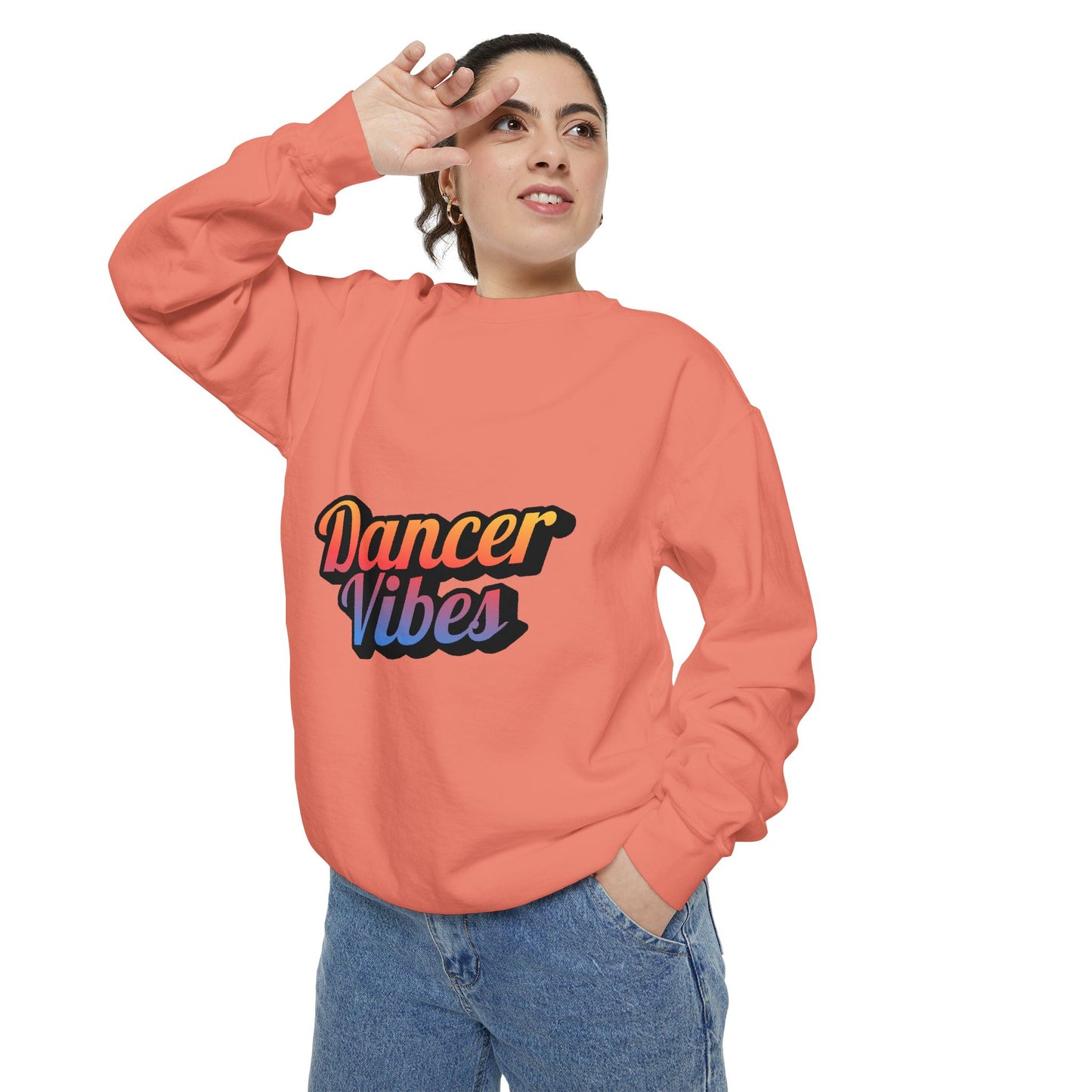 "Dancer Vibes" Unisex Lightweight Crewneck Sweatshirt – Colorful Text Graphic Pullover for Dance Lovers & Studio Style
