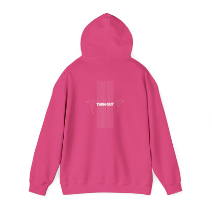 "Turn Out" Ballet Hoodie – Unisex Heavy Blend™ Hooded Sweatshirt with Front & Back Ballerina Graphics for Dancers