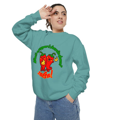 "What's a Pepper's Favorite Dance? Salsa!" Unisex Lightweight Crewneck Sweatshirt – Fun Dance Pun Pullover with Cute Pepper Graphic for Dancers & Food Lovers