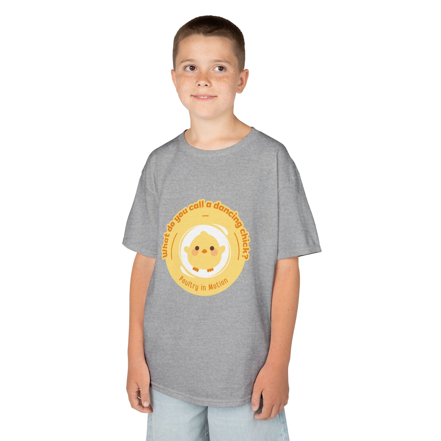 “What do you call a dancing chick? Poultry in Motion” Funny Chick Dance Tee for Kids – Cute Chicken Graphic - Youth Dance Pun T-Shirt