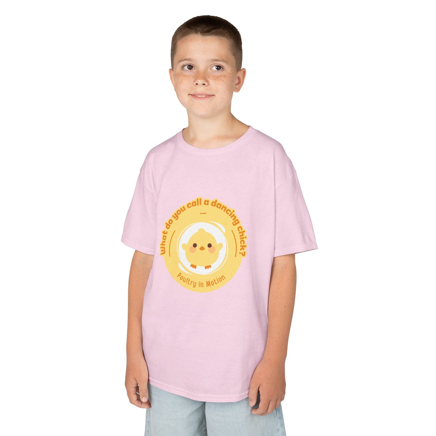 “What do you call a dancing chick? Poultry in Motion” Funny Chick Dance Tee for Kids – Cute Chicken Graphic - Youth Dance Pun T-Shirt