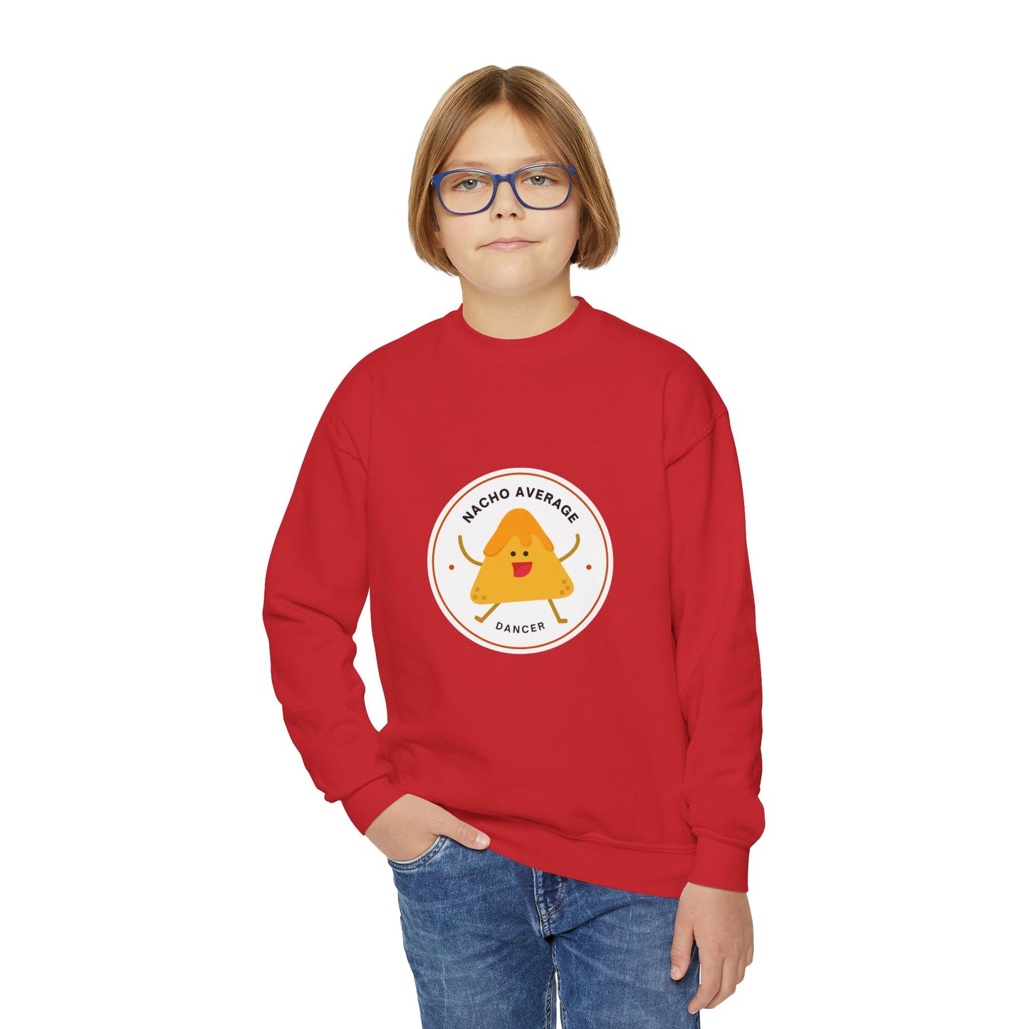 "Nacho Average Dancer" – Funny Youth Crewneck Dance Sweatshirt | Cute Nacho Graphic Kids Pullover