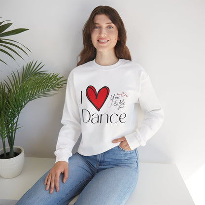 "I Love Dance" Unisex Crewneck Sweatshirt – Hand-Drawn Heart & Note Graphic Dance Lover Pullover