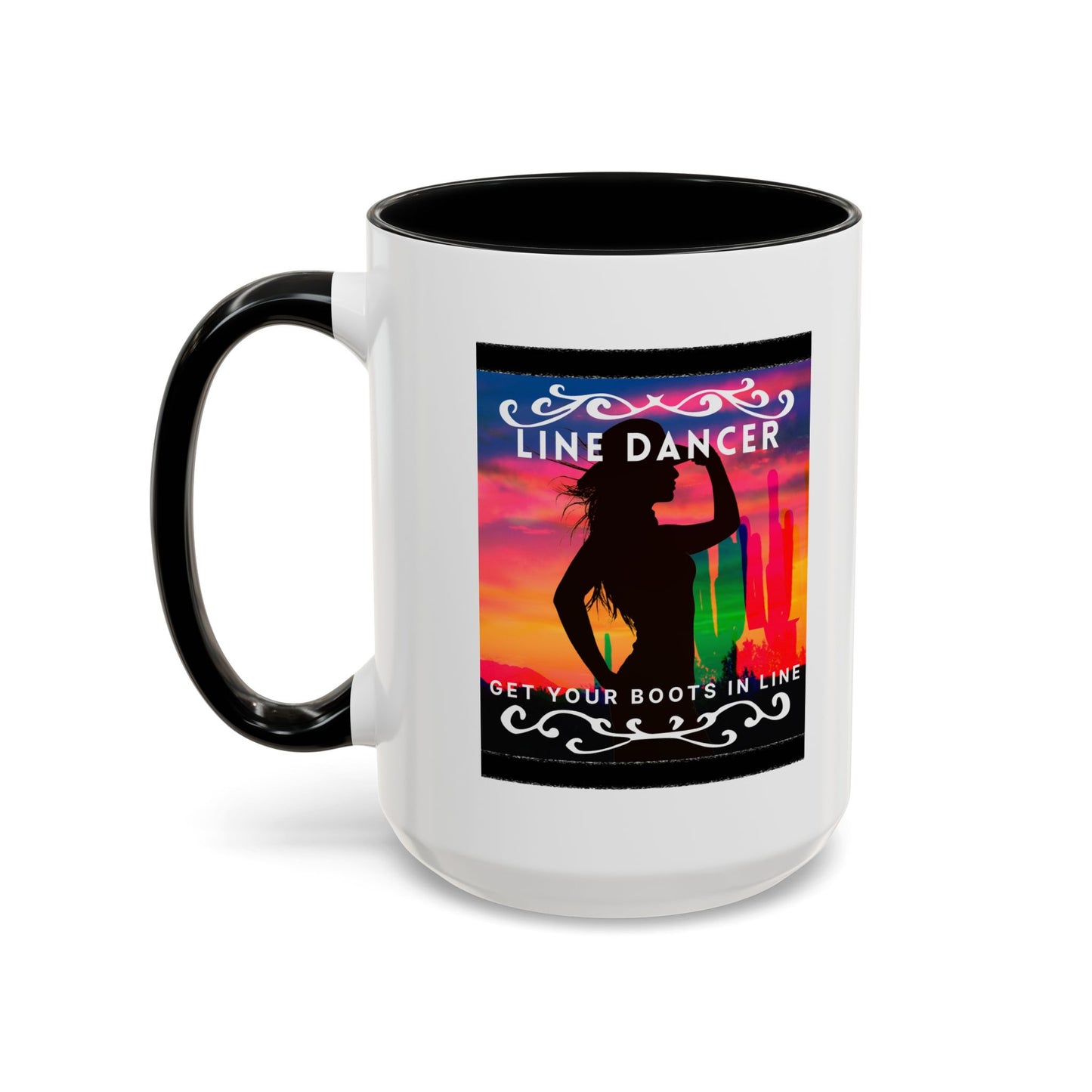 "Line Dancer" Accent Coffee Mug – Cute Cowgirl Graphic Ceramic Mug for Country Dance Lovers