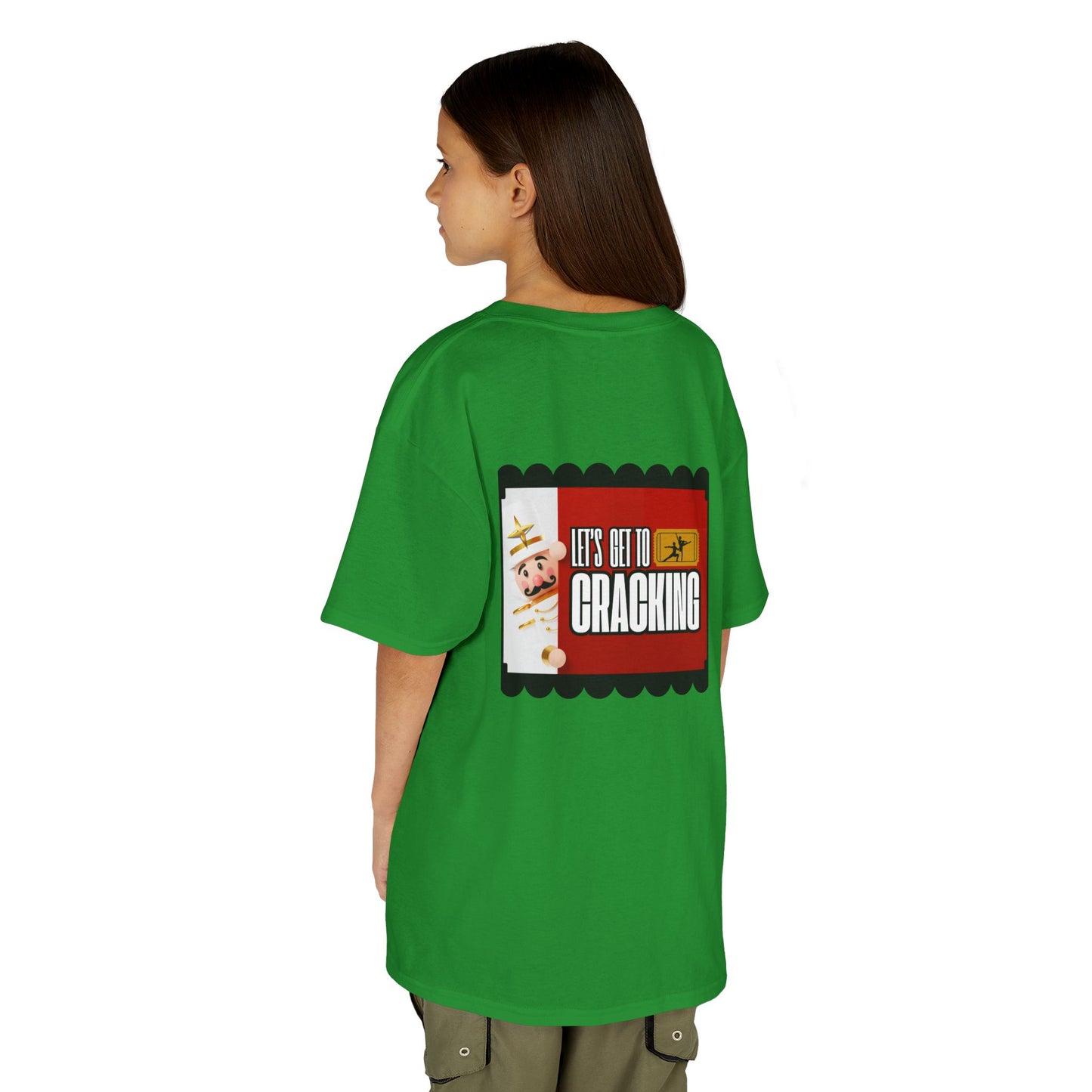 “Let’s Get to Cracking” YOUTH Back Print Tee + Nutcracker 2025 Front – Youth T-shirt | Ballet Holiday Dance Tee