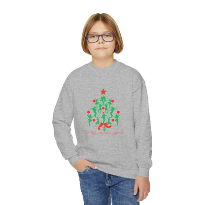 "Christmas Tree Dancer Silhouette" YOUTH SWEATSHIRT  Crewneck – Festive Ballet & Dance Holiday Sweatshirt for Dancers, Teachers, and Studios