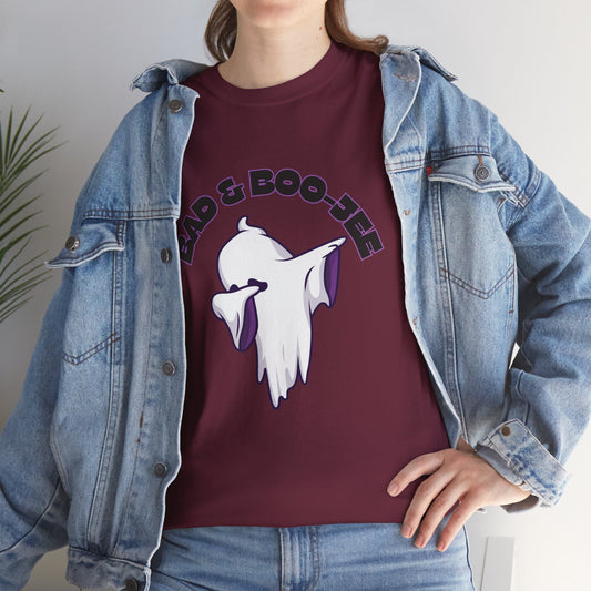 “Bad & Boo-jee” Funny Halloween Dance T-Shirt with Cute Ghost Dab Graphic - Unisex Heavy Cotton Tee