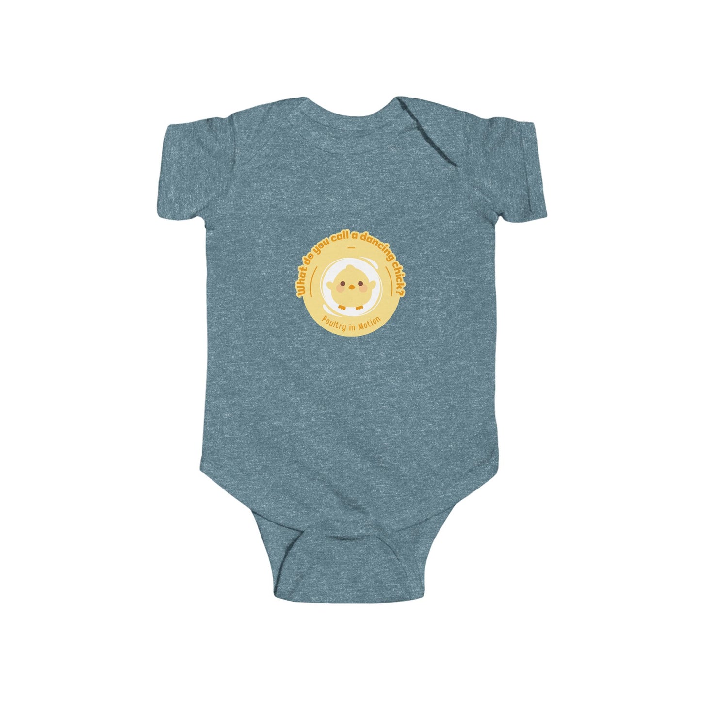 "What do you call a dancing chick? Poultry in Motion" Infant Short Sleeve Bodysuit – Funny Dancing Chick Baby Outfit, Cute Dance-Themed Baby Gift