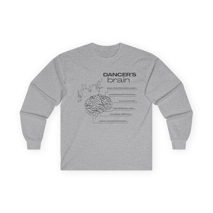“Dancer’s Brain” Unisex Long Sleeve Tee – Funny Ballet & Dance Graphic Shirt with Labeled Brain Design + Optional Name or Studio Personalization