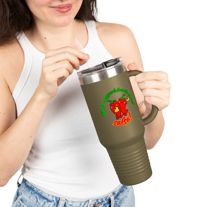 "What's a Pepper's Favorite Dance? Salsa." Funny Dance Quote 40oz Insulated Travel Mug – Bold Pepper Graphic Stainless Steel Tumbler