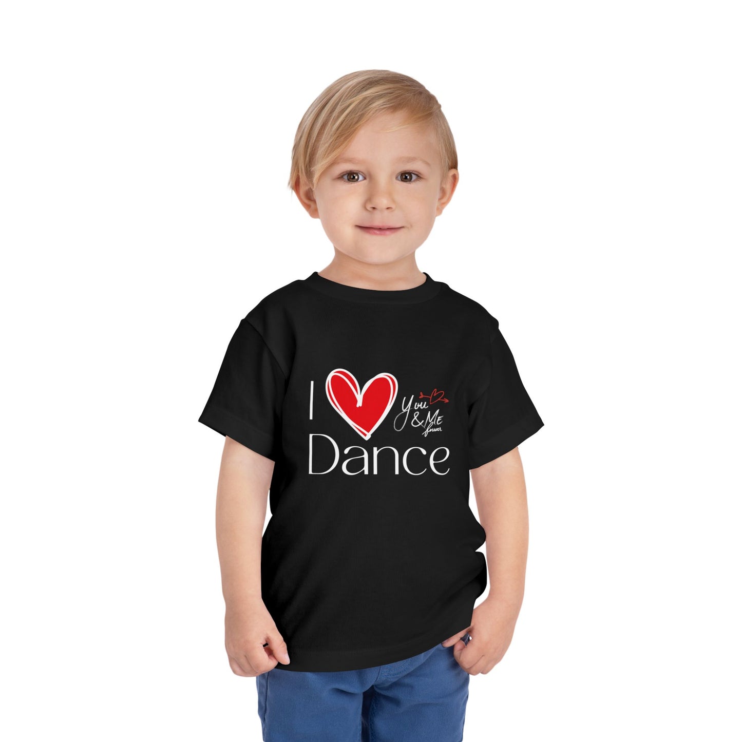 "I Love Dance" Toddler Short Sleeve Tee – Hand-Drawn Heart & Note Graphic Dance Lover T-Shirt