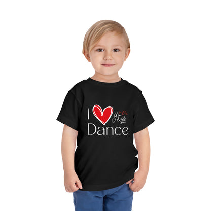 "I Love Dance" Toddler Short Sleeve Tee – Hand-Drawn Heart & Note Graphic Dance Lover T-Shirt