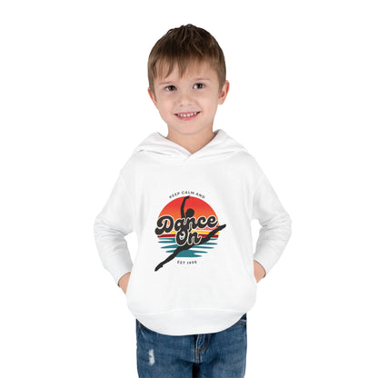 “Keep Calm and Dance On” Toddler Fleece Hoodie – Retro Dancer Graphic Sweatshirt for Little Movers