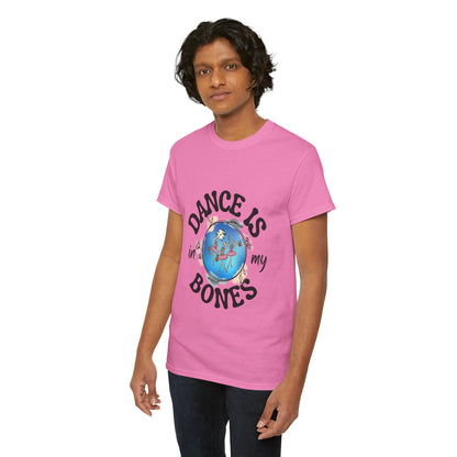 “Dance Is in My Bones” Halloween Dance T-Shirt with Dancing Skeletons Graphic - Unisex Heavy Cotton Tee