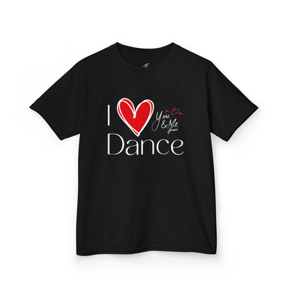 "I Love Dance" Youth Short Sleeve Tee – Hand-Drawn Heart & Note Graphic Dance Lover T-Shirt