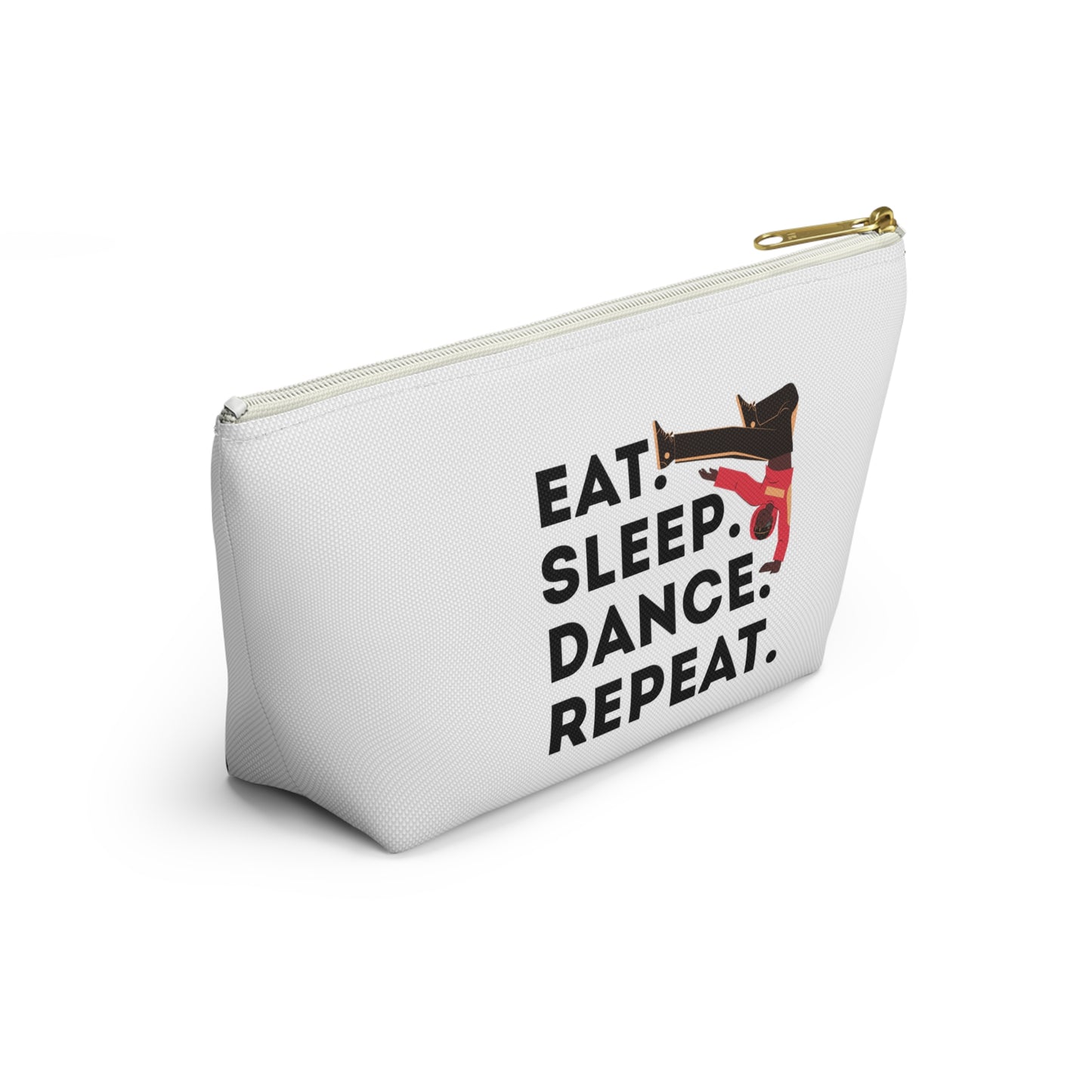 "Eat Sleep Dance Repeat" Makeup Bag – Bold B-Boy Dancer Graphic – Hip Hop Dance-Themed Zipper Pouch for Cosmetics, Accessories & Travel Essentials
