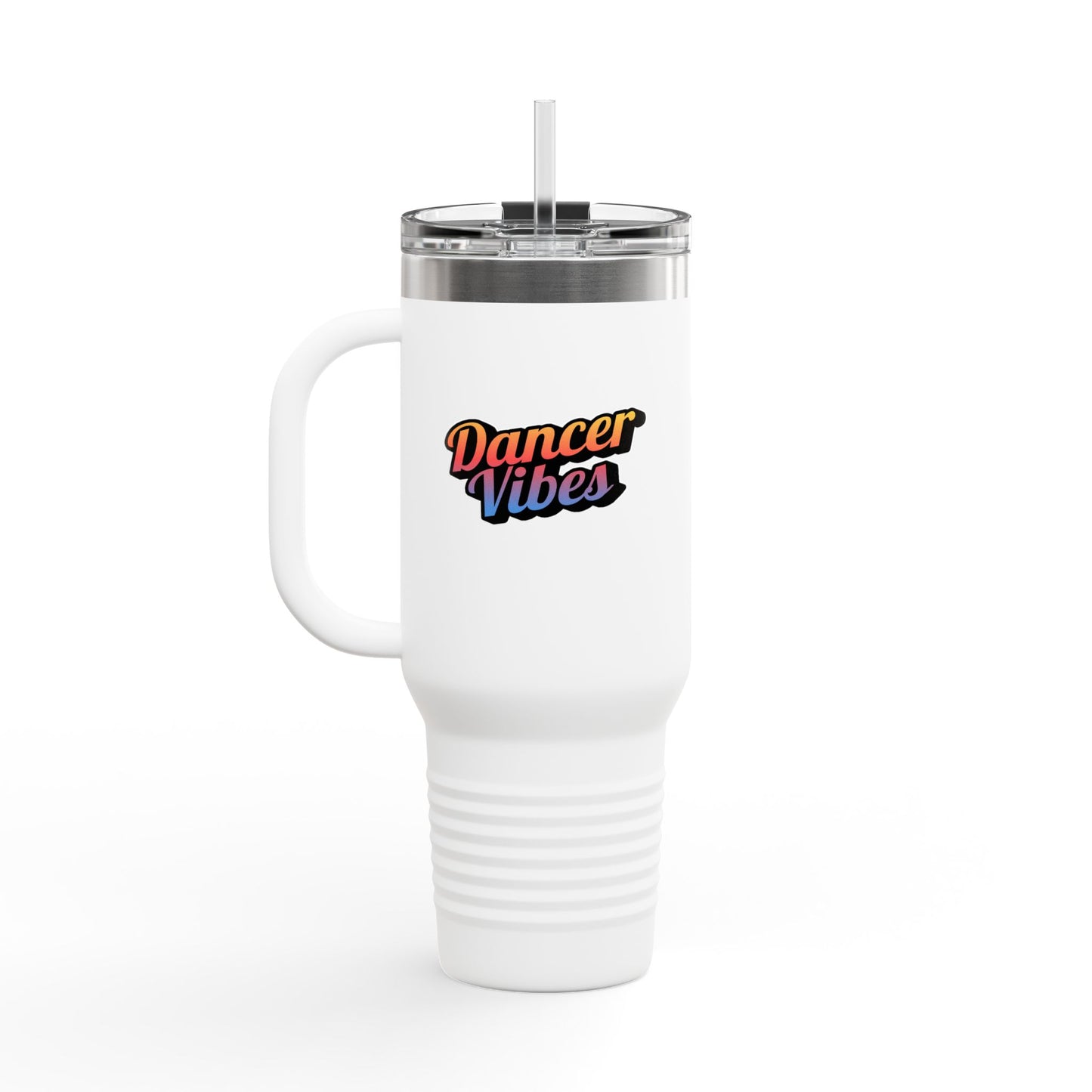 "Dancer Vibes" 40oz Insulated Travel Mug – Retro-Inspired Stainless Steel Tumbler for Dance Lovers | Hot & Cold Beverage Travel Cup with Handle and Leak-Proof Lid