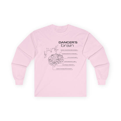 “Dancer’s Brain” Unisex Long Sleeve Tee – Funny Ballet & Dance Graphic Shirt with Labeled Brain Design + Optional Name or Studio Personalization