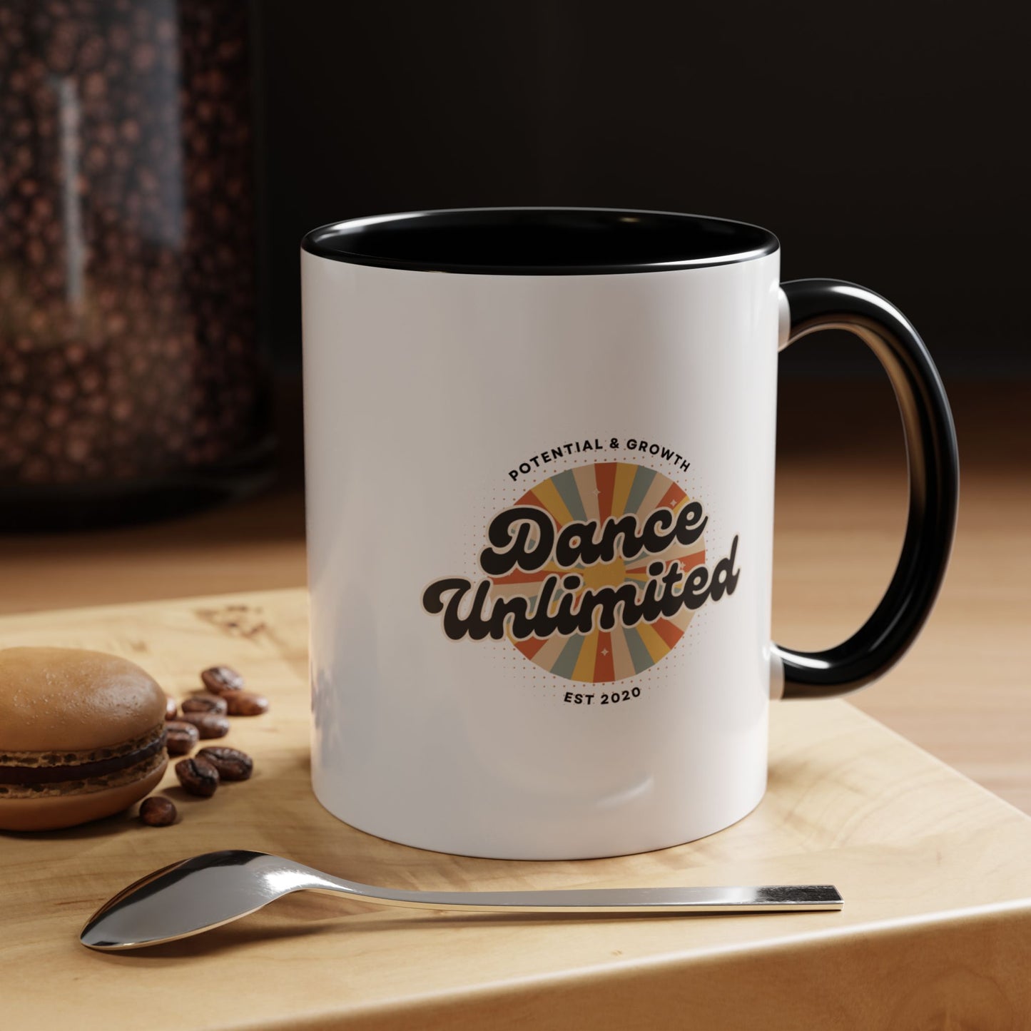 "Dance Unlimited – Potential & Growth" Accent Coffee Mug – Retro-Inspired Ceramic Mug for Dancers and Creative Dreamers