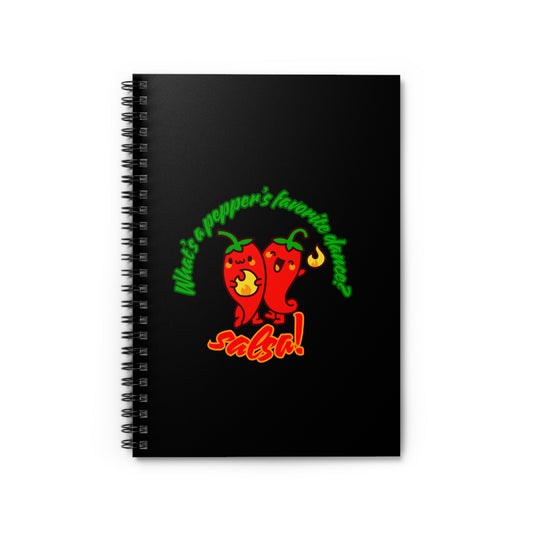 "What Is a Pepper’s Favorite Dance? Salsa!" Spiral Notebook – Funny Dance Pun Journal with Cute Pepper Graphic for Dancers & Foodie Pun Lovers