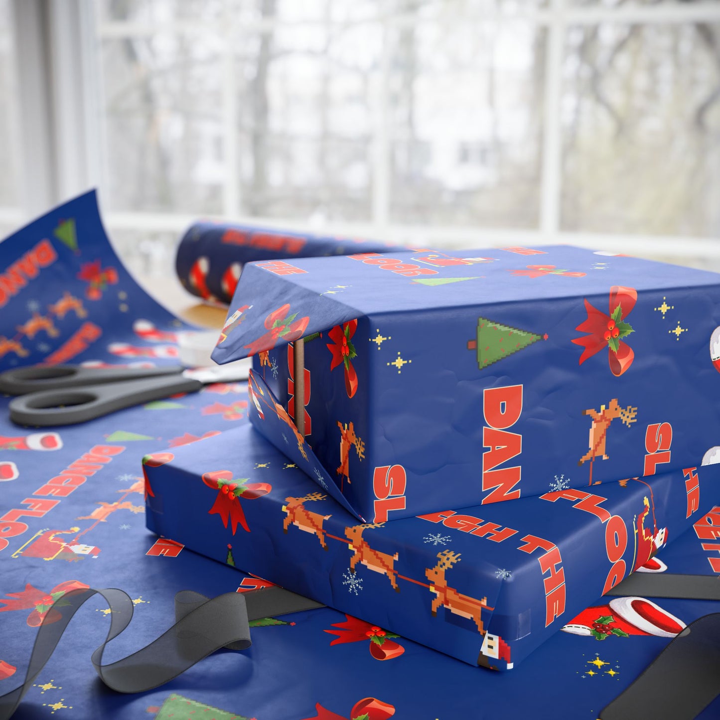 “Sleigh the Dance Floor” Christmas Wrapping Paper – Cute Retro Video Game–Style Holiday Gift Wrap for Dancers, Perfect for Dance Studios & Ballet Lovers