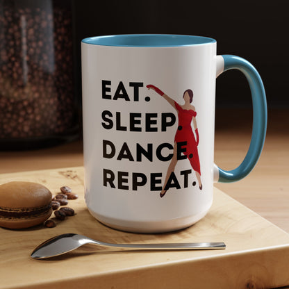 "Eat Sleep Dance Repeat" Accent Coffee Mug – Bold Dancer Graphic Ceramic Mug for Dance Lovers