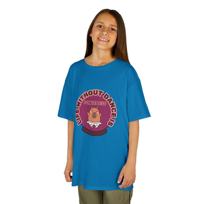 "Life Without Dance Is Pointeless" Youth Dance T-Shirt – Cute Capybara Ballerina Graphic Tee for Kids