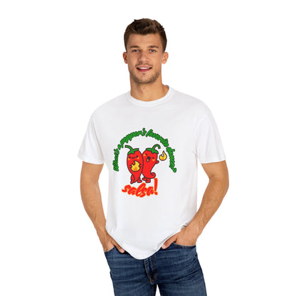 "What's a Pepper's Favorite Dance? Salsa!" Dance Pun Unisex Garment-Dyed T-Shirt – Funny Dance Joke Tee with Cute Pepper Graphic – Dance Humor Shirt for Food & Pun Lovers