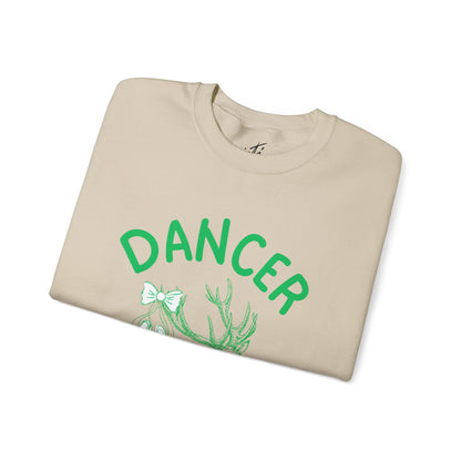 “Dancer, Santa’s Favorite Reindeer” ADULT SWEATSHIRT Unisex Heavy Blend Crewneck with Vintage Reindeer Graphic – Festive Christmas Dance Sweatshirt for Dancers & Holiday Events