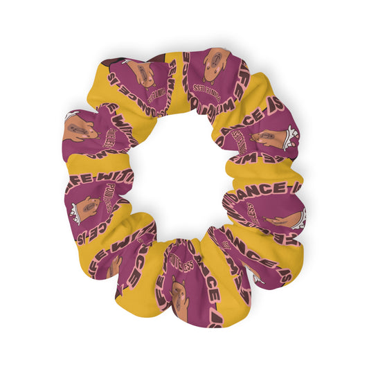 “Life Without Dance Is Pointeless” Scrunchie – Funny Ballet Pun Hair Accessory with Cute Dancing Capybara Graphic