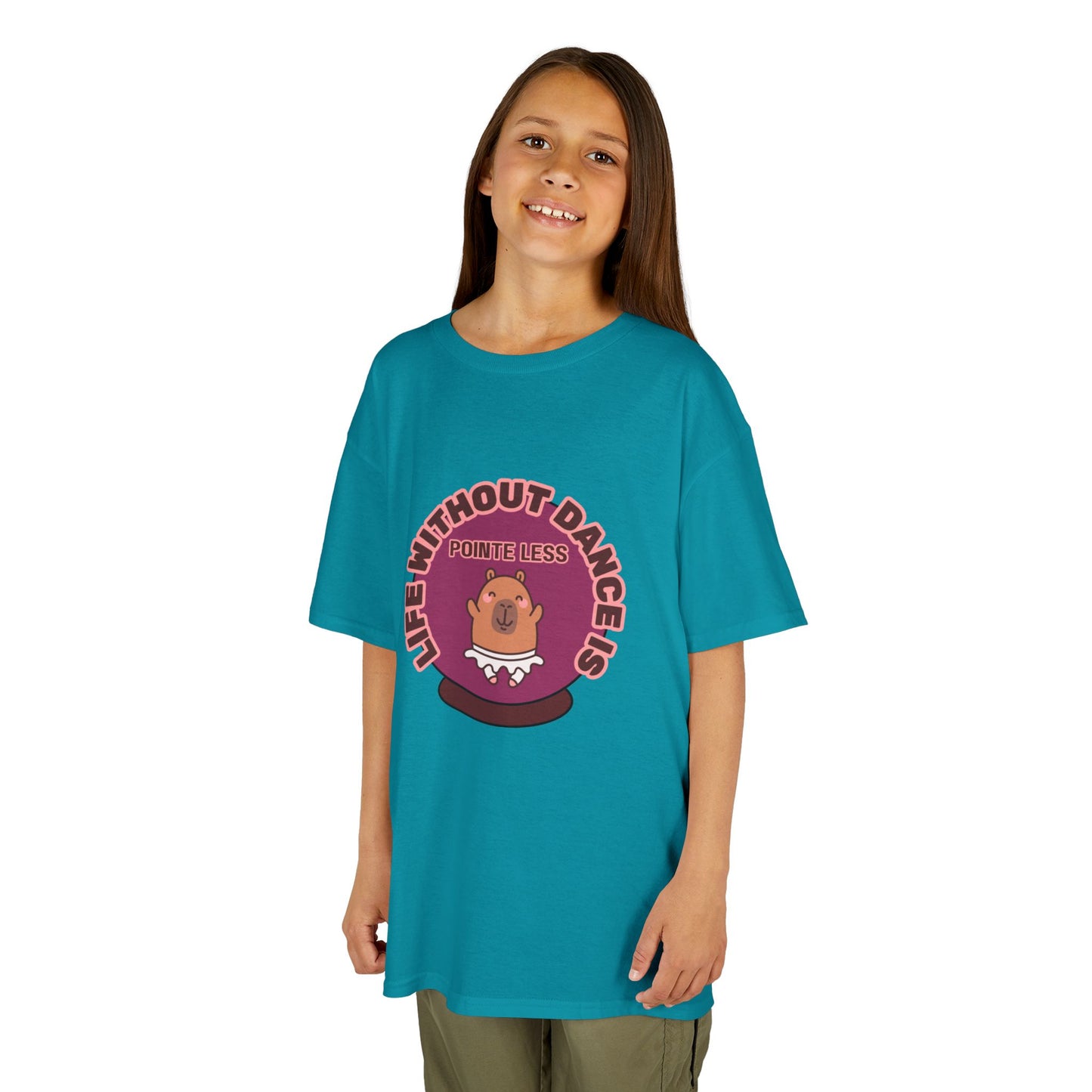 "Life Without Dance Is Pointeless" Youth Dance T-Shirt – Cute Capybara Ballerina Graphic Tee for Kids