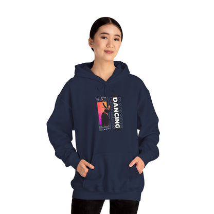“Dancing” Text with Streetwear-Style Female Dancer Graphic - Unisex Heavy Blend™ Hooded Sweatshirt – Cozy Dance Hoodie for Ballet & Hip-Hop Enthusiasts