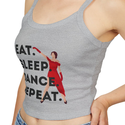 "Eat, Sleep, Dance, Repeat" Women’s Spaghetti Strap Tank Top – Bold Dancer Graphic | Motivational Dance Tank for Rehearsals, Classes & Everyday Wear