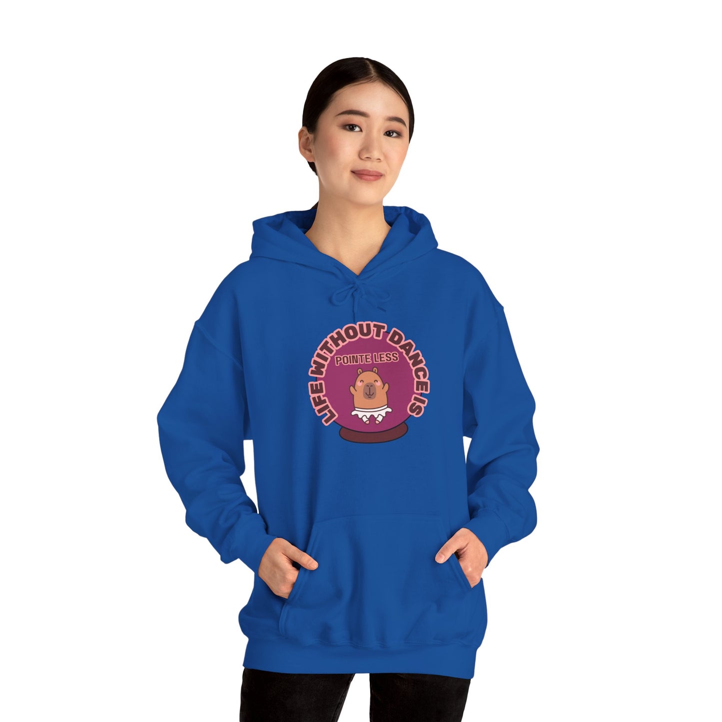 “Life Without Dance is Pointeless" Unisex Heavy Blend Hooded Sweatshirt – Cute Capybara Graphic Hoodie for Adults and Teens