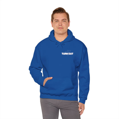 "Turn Out" Ballet Hoodie – Unisex Heavy Blend™ Hooded Sweatshirt with Front & Back Ballerina Graphics for Dancers