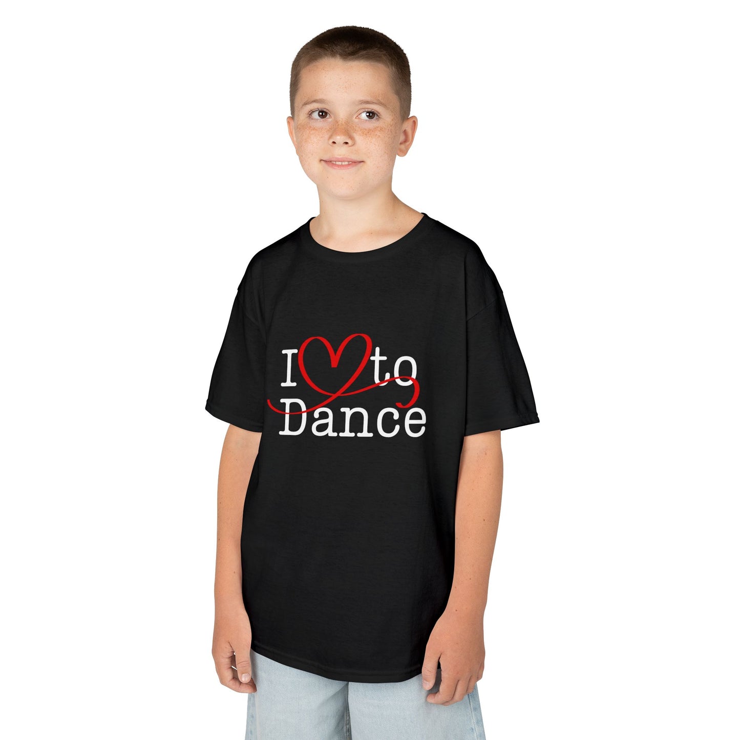 "I Love to Dance" Youth Short Sleeve Tee – Hand-Drawn Heart Graphic Dance Lover T-Shirt