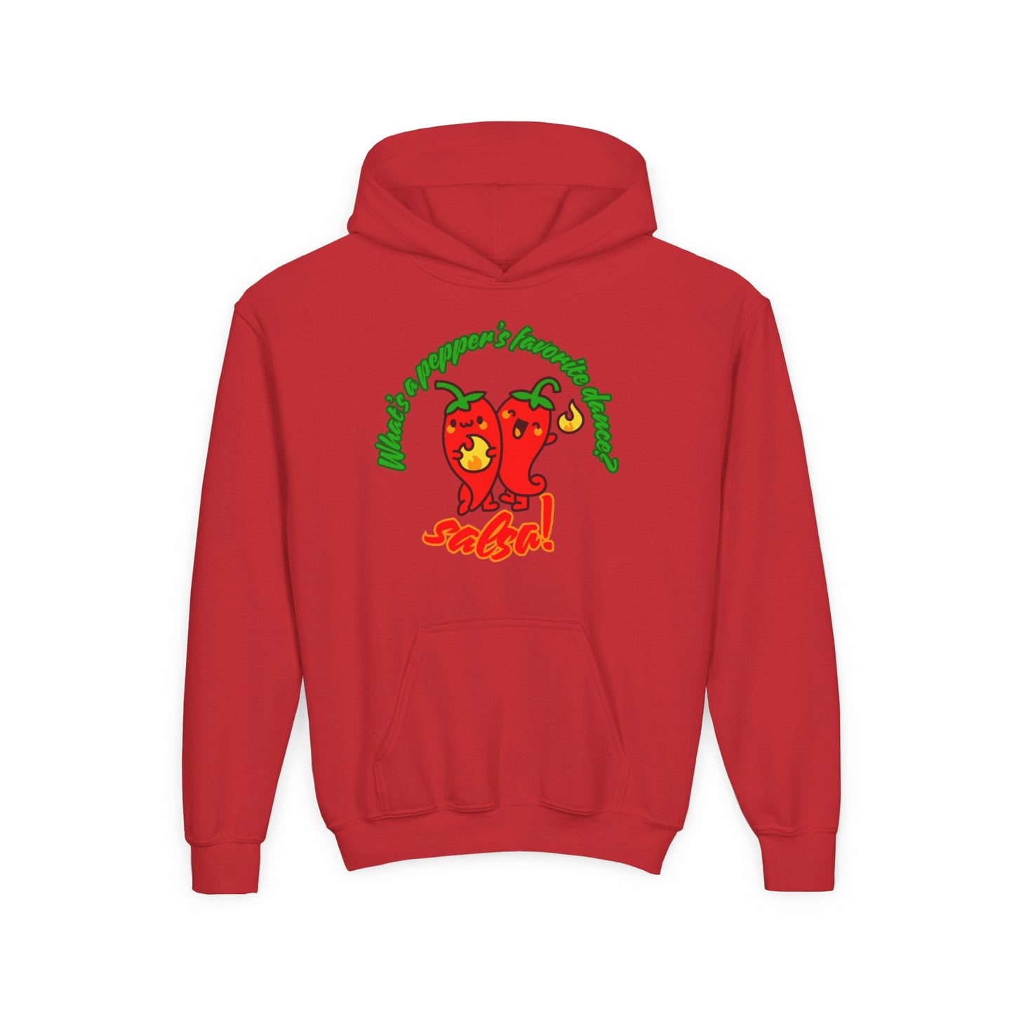 "What’s a Pepper’s Favorite Dance? Salsa!" Youth Hooded Sweatshirt – Funny Dance Pun Pepper Graphic Hoodie for Kids and Teens