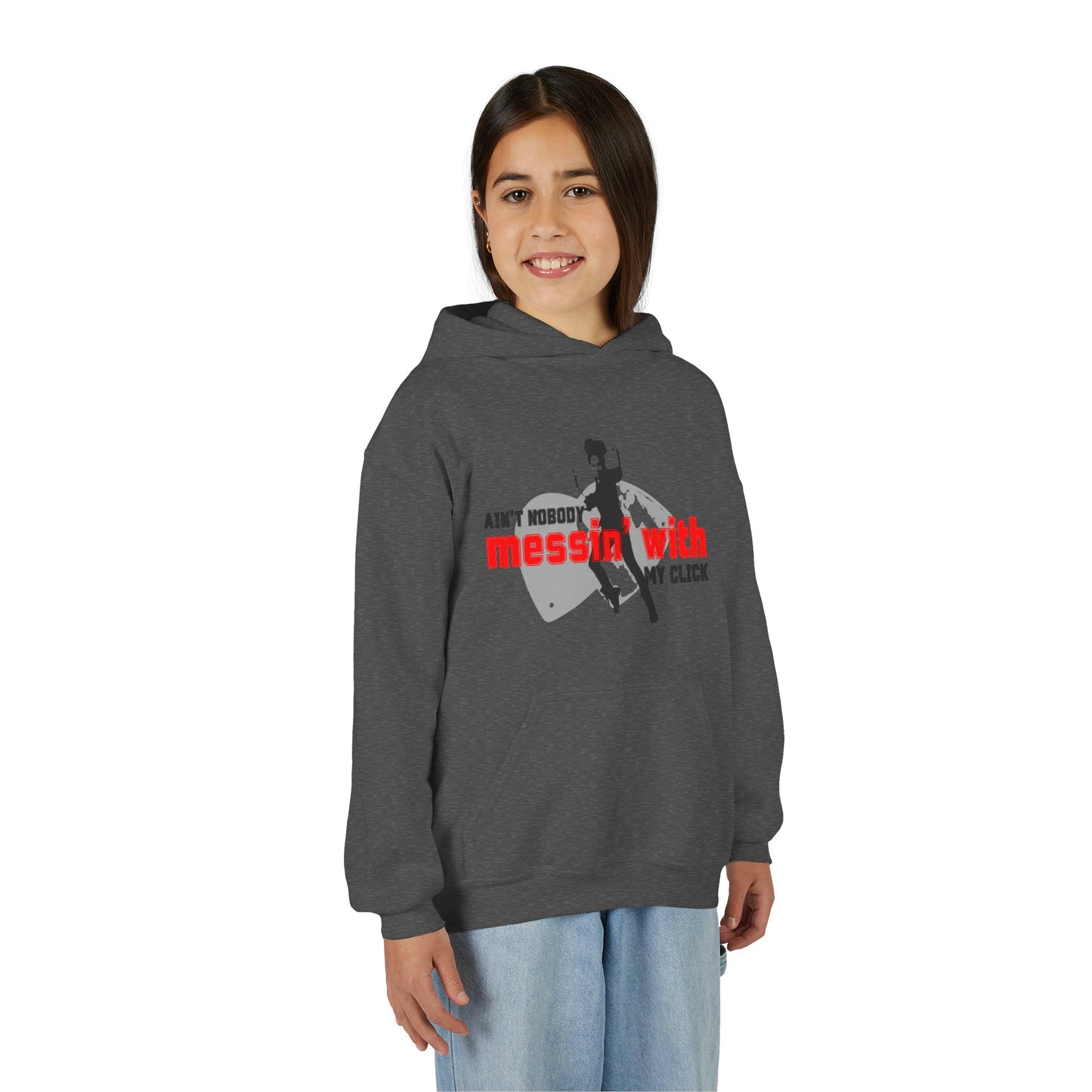 “Ain’t Nobody Messin’ with My Click” Tap Dance Graphic with Tap Shoes & Dancer - Unisex Youth Hoodie – Streetwear Tap Dancing Hoodie for Kids & Young Performers