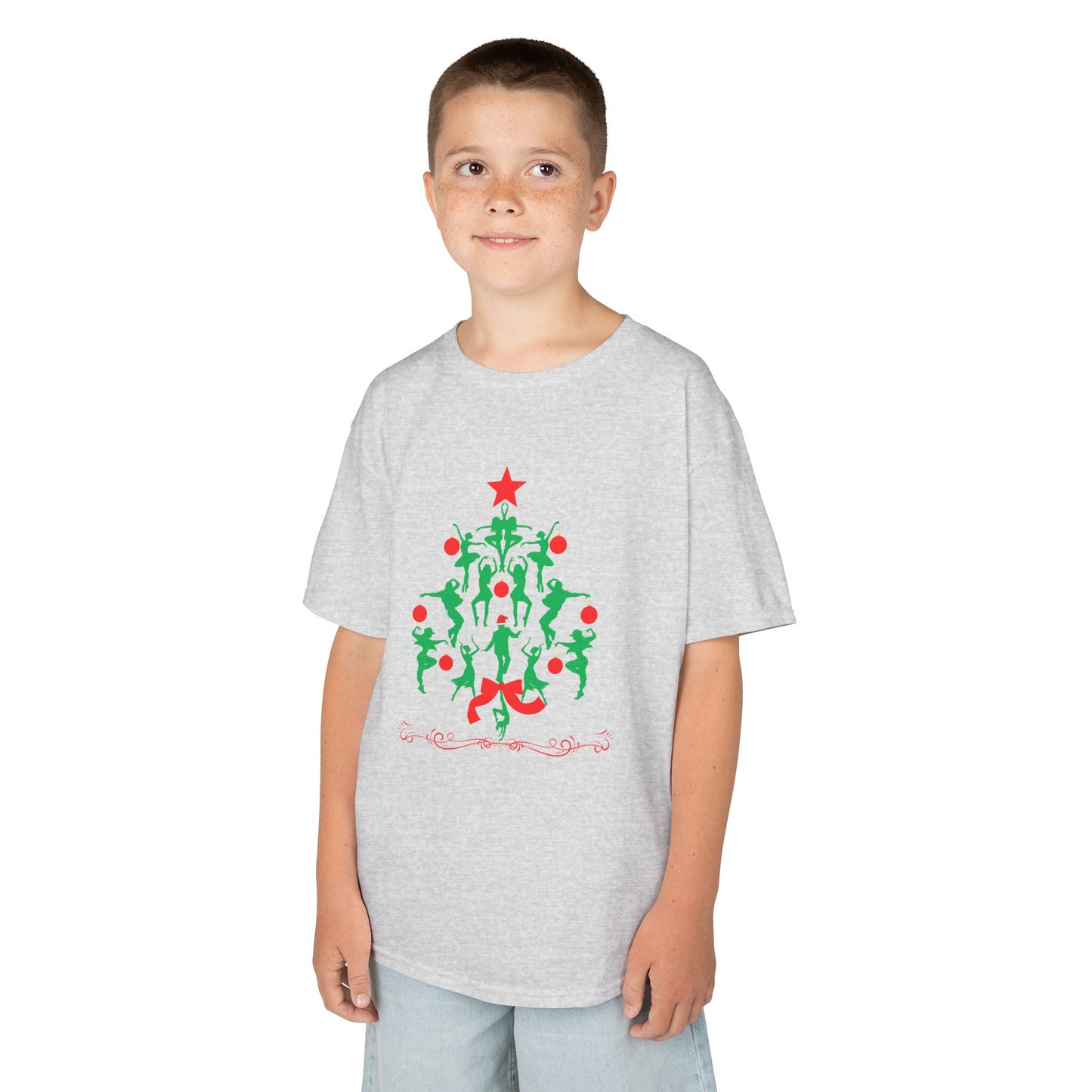 "Christmas Tree Dancer Silhouette" YOUTH TEE Short Sleeve – Festive Ballet & Dance Holiday Tee for Dancers, Teachers, and Studios