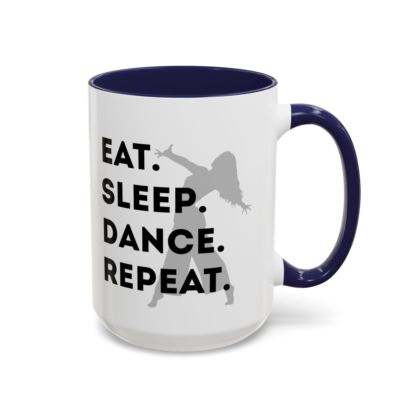 "Eat Sleep Dance Repeat" Accent Coffee Mug – Gray Dancer Graphic Ceramic Mug for Dance Lovers
