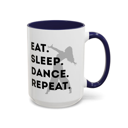 "Eat Sleep Dance Repeat" Accent Coffee Mug – Gray Dancer Graphic Ceramic Mug for Dance Lovers