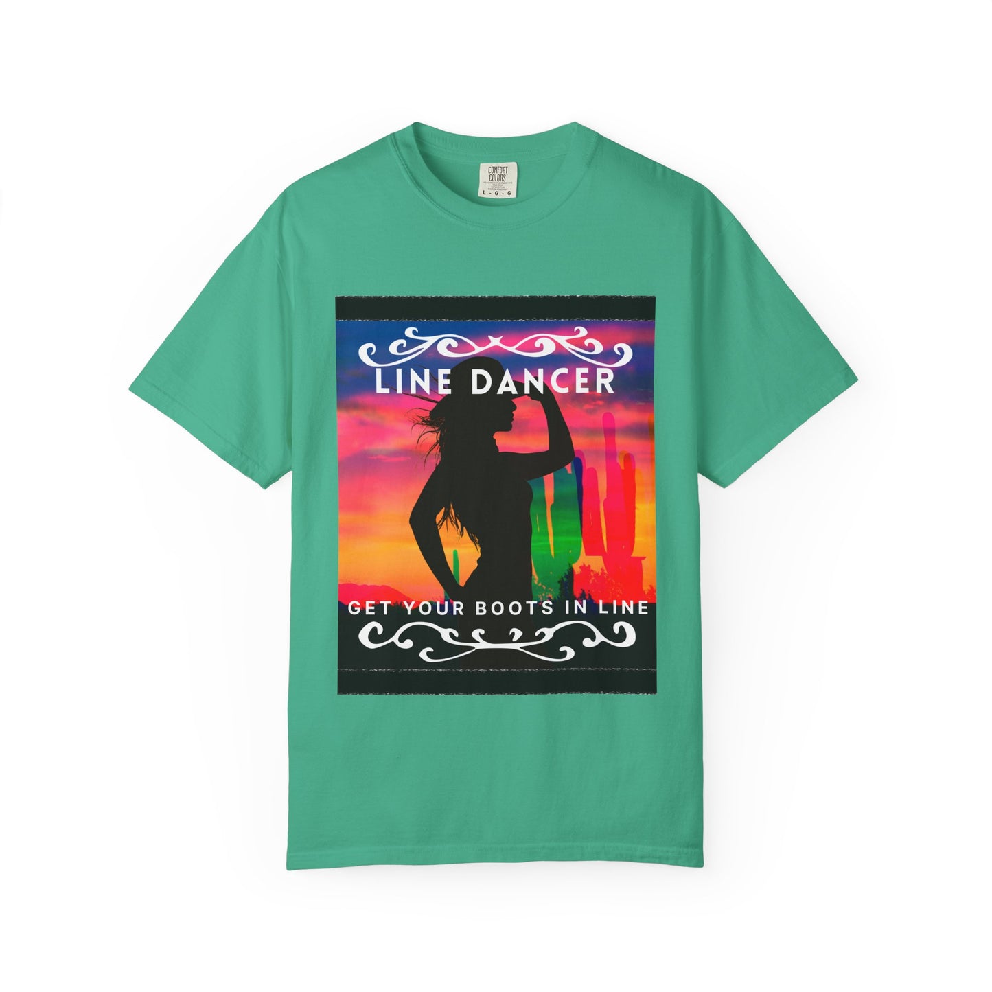 "Line Dancer" Unisex Garment-Dyed T-Shirt – Western Country Dance Graphic Tee – 'Get Your Boots in Line' Cowboy-Inspired Shirt